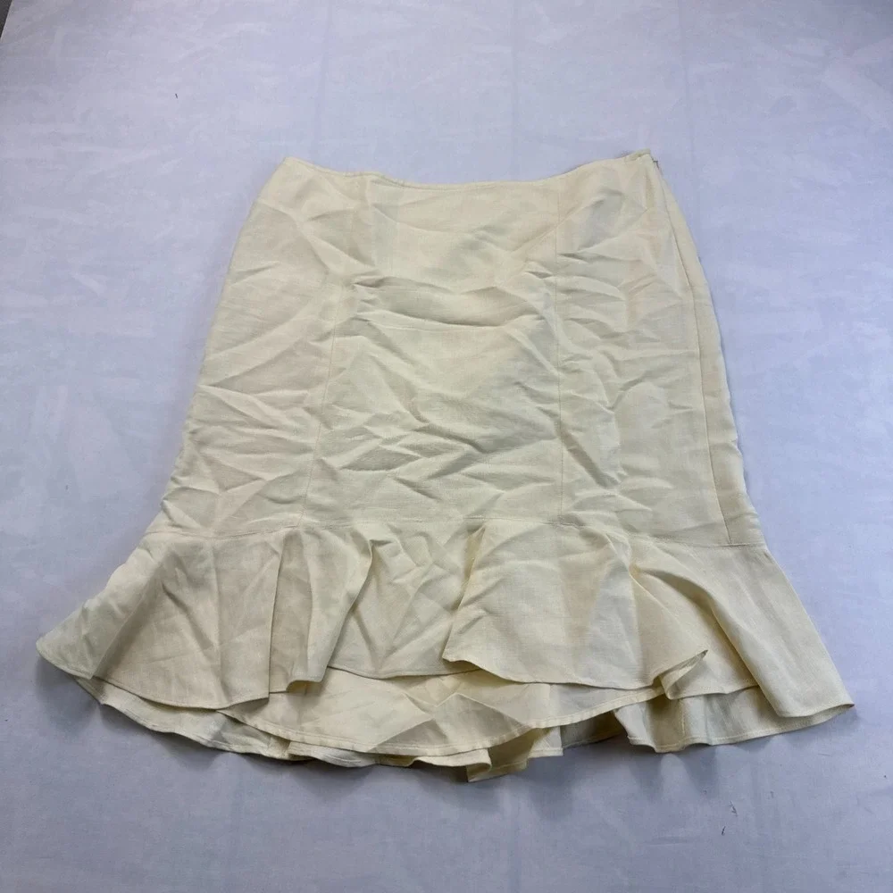 Ann Taylor LOFT Skirt Womens Petites 12P Cream Rayon Blend Ruffle Hem Side Zip